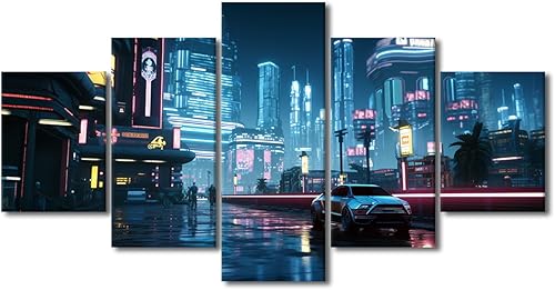 Miniatura 66 de Lienzo decorativo moderno para pared, pintura artística Cyberpunk, impresión de 5 paneles, decoración de lienzo para sala de estar para dormitorio