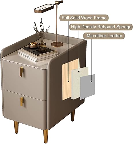 Miniatura 6 de Mesita de Noche - Mesita de noche minimalista estrecha con 2 cajones de mediados de siglo moderna de cuero de microfibra delgada mesita de noche a