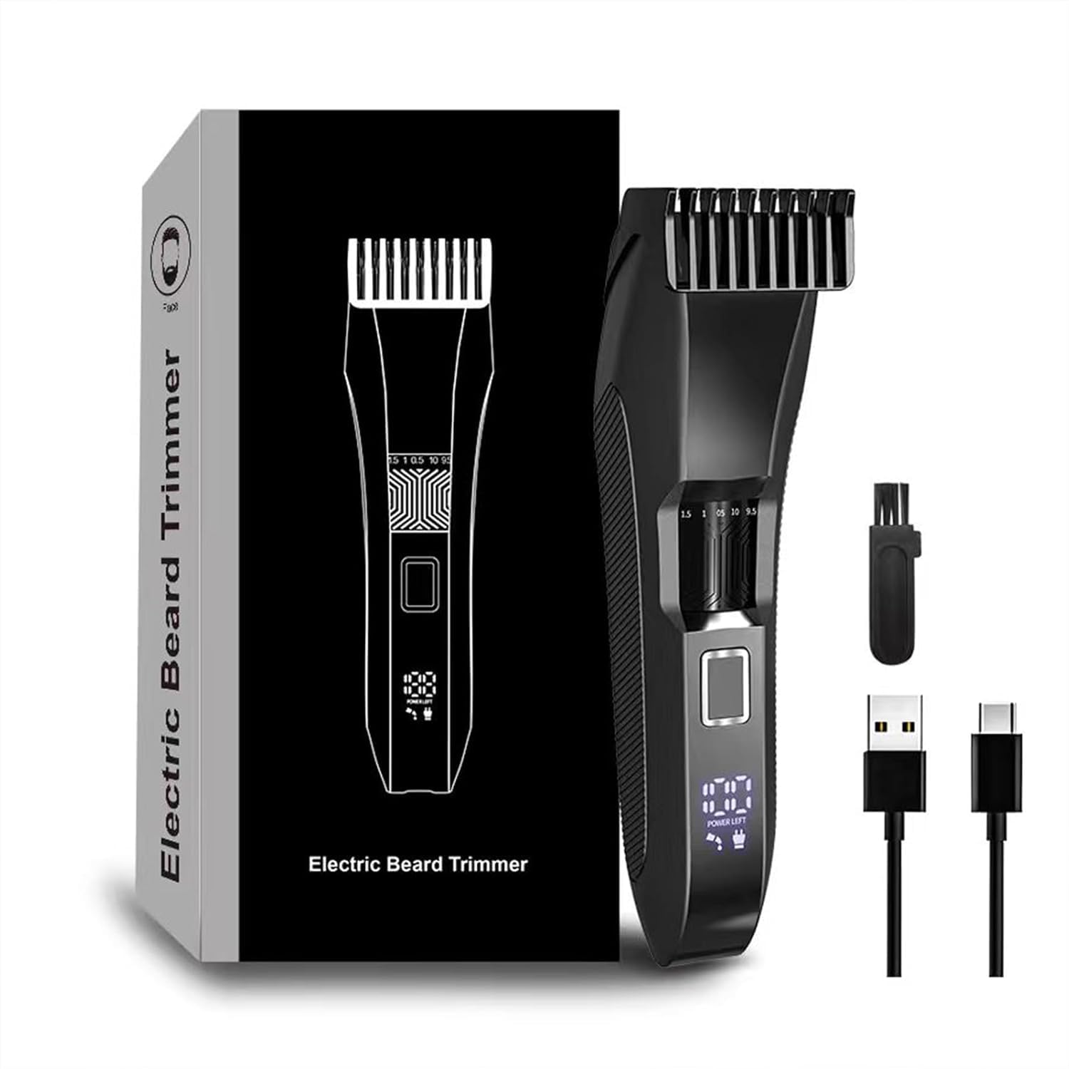 Aparador de Barba Masculino Sem Fio, IPX7 À Prova D'água, 20 Níveis Ajustáveis, LED,