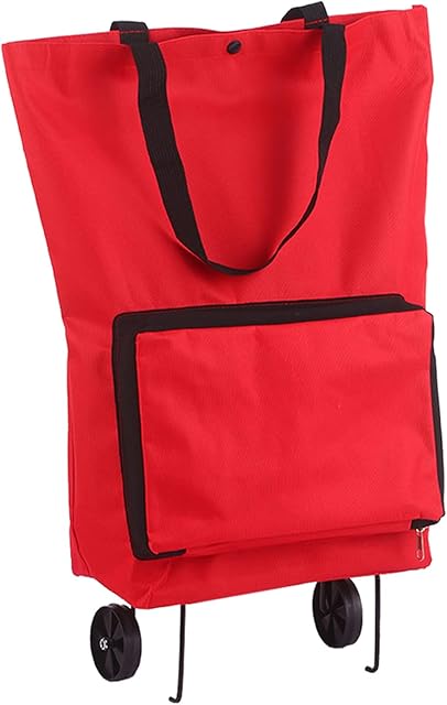 Staright Saco de compras dobrável com rodas Carrinho de compras dobrável Sacolas de compras dobráveis reutilizáveis Saco de viagem vermelho
