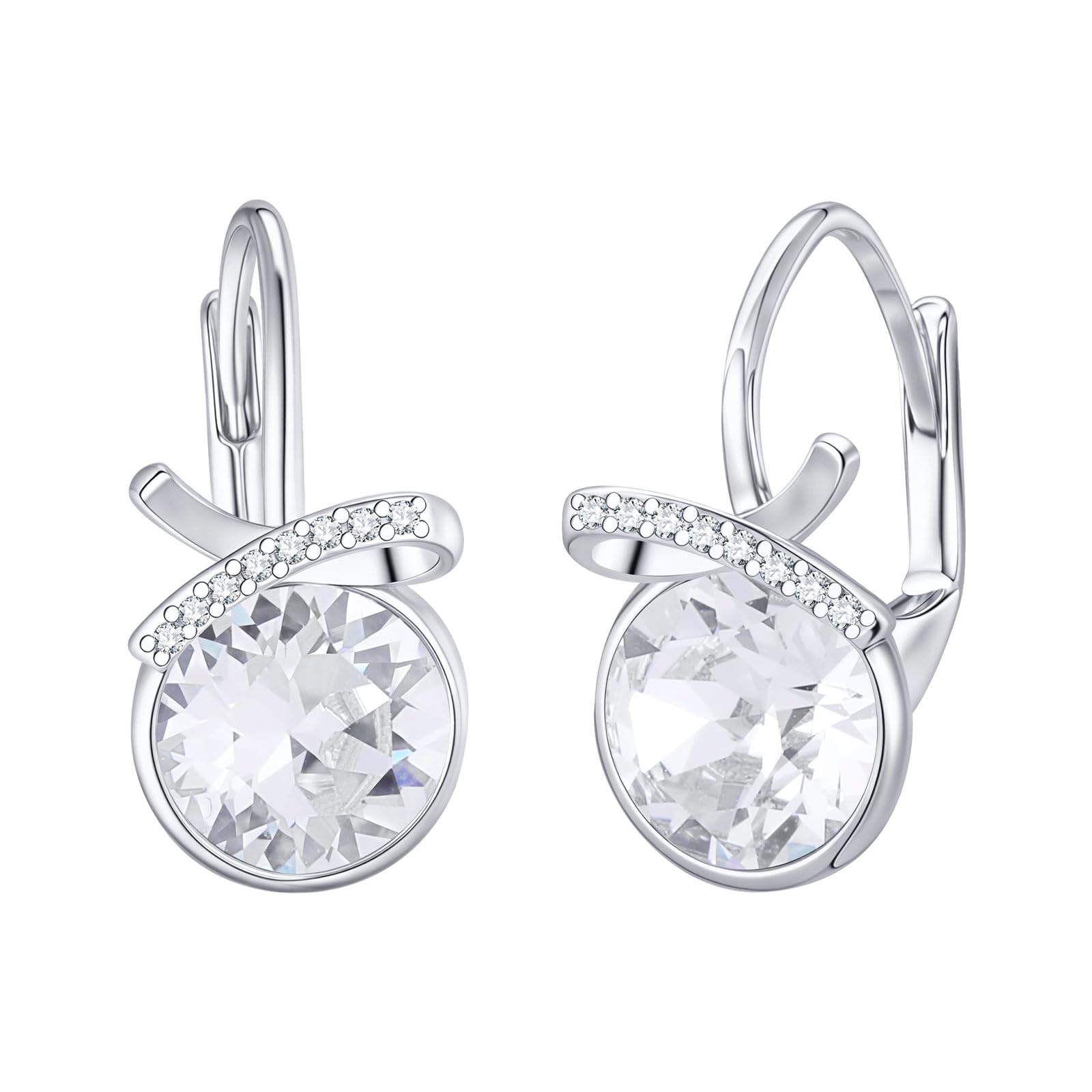 Ohrringe Damen Hängend mit Rundem Strassstein - Elegante Ohrhänger in Silber oder Roségold mit Klappverschluss, Glitzer Schmuck Geschenk für Frauen zu Geburtstag Hochzeit Jahrestag