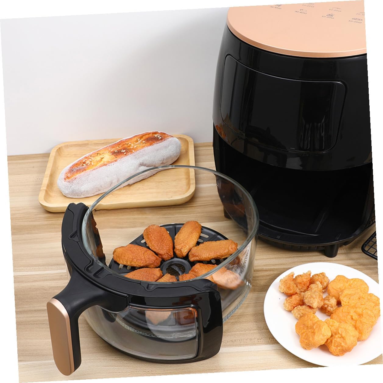 ULTECHNOVO Large Capacity Air Fryer with Clear Glass Interior Low-fat Cooking Automatic Power-off Function Stylish Black Design for Nutritious Home Meals US Plug