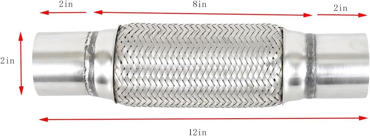 2" X 8" /12" Universal Stainless Steel Exhaust Flex Pipe， Double Braid Exhaust Flex Tube For Heavy Duty and Cars
