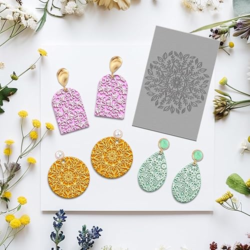 Miniatura 6 de Juego de 4 hojas de textura de arcilla polimérica para usar con cortadores de arcilla, efecto de alfombrilla de arcilla bohemia como rodillo de