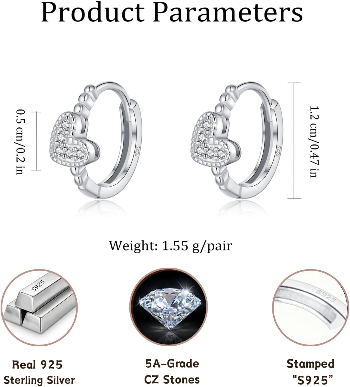 SLUYNZ 925 Sterling Silver CZ Love Hoop Earrings for Women Teens Small Heart Huggie Earrings - Image 6