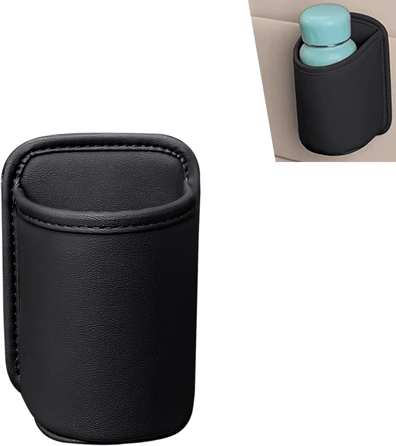 2PCS Car Cup Holder, Large Capacity Car Door Seat Clip-on Beverage Pocket Organizer, Leather Multi-Function Storage Bag, Universal for Most Sedans, Trucks, SUVs (Black)