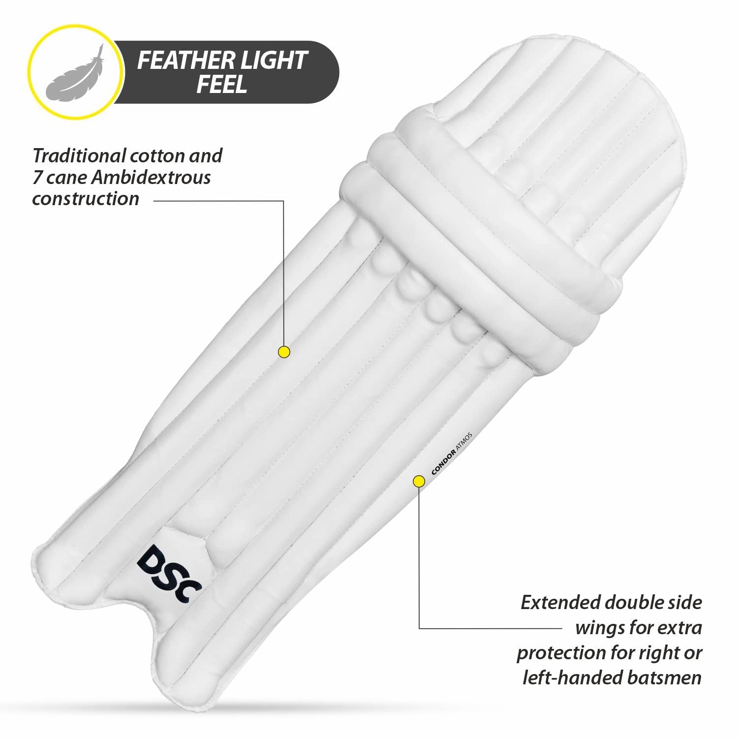 DSC Leather Condor Atmos Cricket Batting Legguard Mens Right, White - Image 2 thumbnail