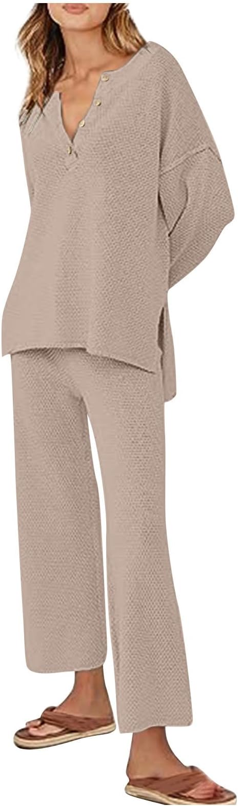 ZM1980sWomen 2 Piece Outfits Clearance Lounge Wear Sets for Women UK Co Ord Sets Plus Size Knit Sweater and Wide Leg Pants Tracksuits Womens Full Set Ladies Fall Sweatsuit Matching Lounge Sets Airport Outfit