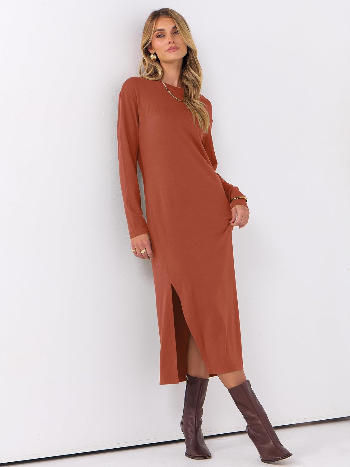 ANRABESS Long Sleeve Midi Dresses for Women Fall T Shirt Dress image 5