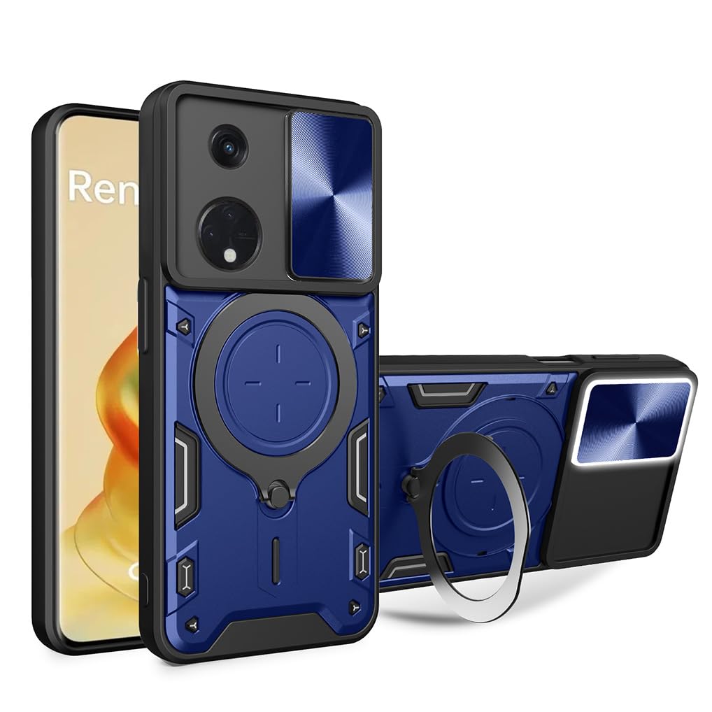 Custodia SEAHAI Per Oppo A98 5G Con Staffa Rotante 360° E Supporto Magnetico - Paraurti In Silicone Morbido - Blu - 2