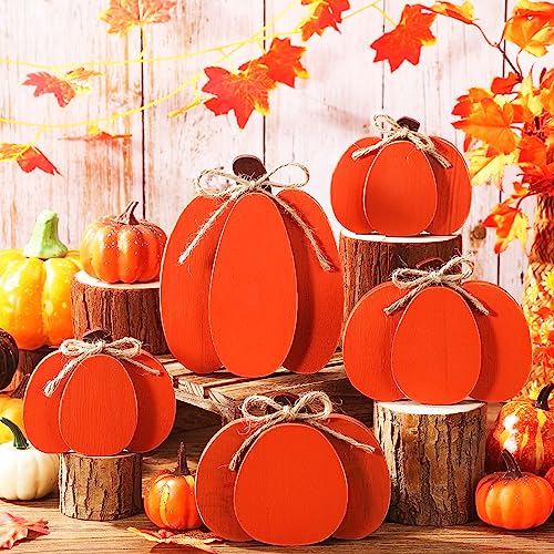 Thyle 5 Pcs Rustic Fall Tiered Tray Decor Set Autumn Farmhouse Decorations for Home Wooden Pumpkin Block Sign Halloween Pumpkin Spice Table Centerpieces