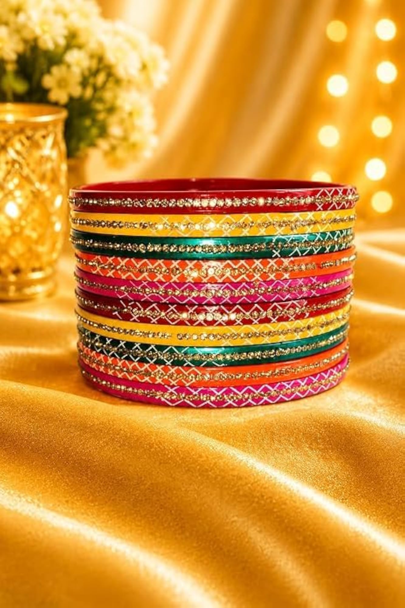 Women's Multicolour Traditional Bangle Set of 8, Ethnic Bridal Gift