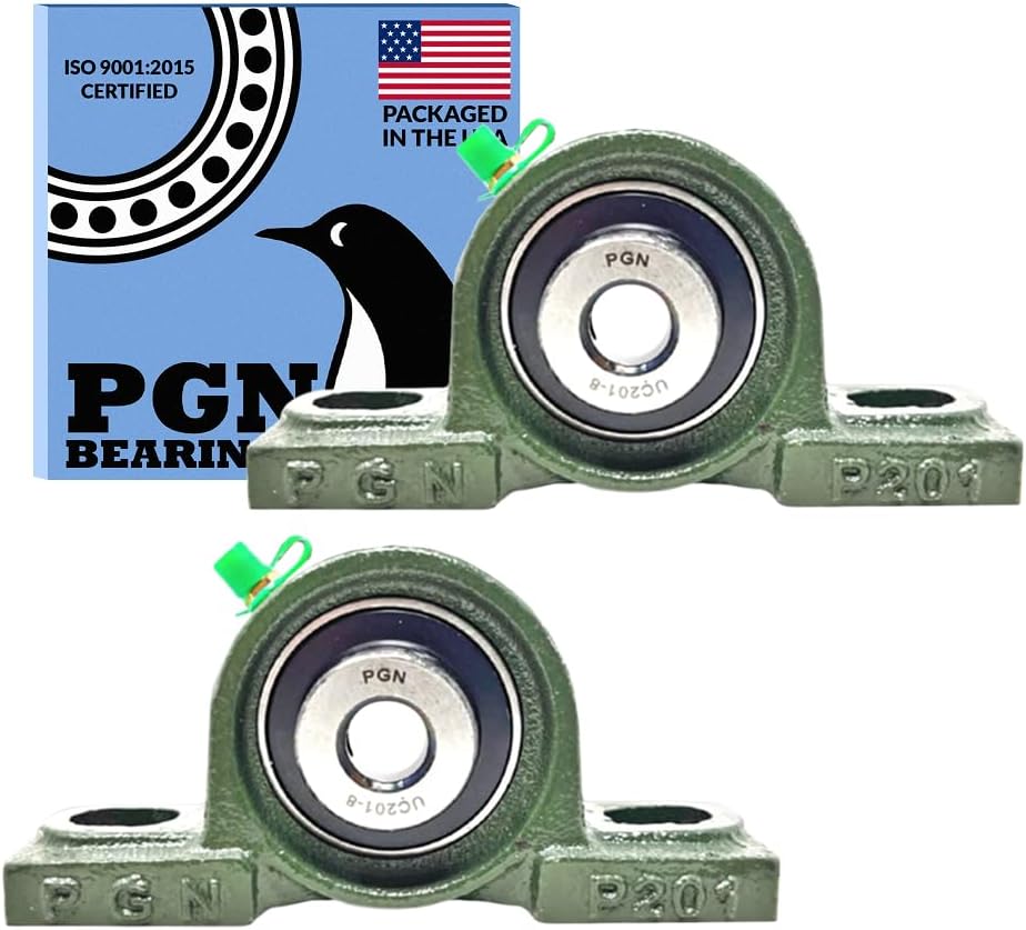PGN Bearings Pgn Ucp201-8 Pillow Block Bearing - Pack of 2 Mounted Pillow Block Bearings - Chrome Steel Bearings with 1/2" Hole - Self Aligning