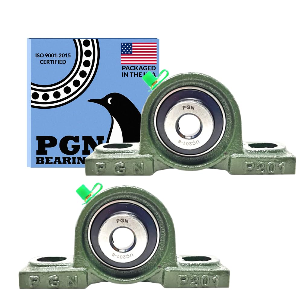 PGN - UCP201-8 Pillow Block Mounted Ball Bearing - 1/2" Bore - Solid Cast Iron Base - Self Aligning (2 Pack)
