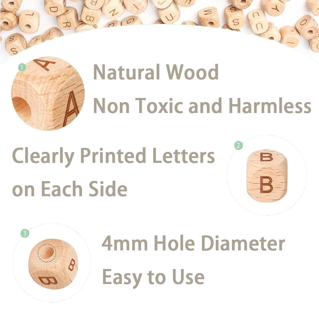 Drewniane koraliki z literami od A do Z, 10 mm, drewniane koraliki z literami, alfabet, kostka, koraliki drewniane, duży otwór, kwadratowe do nawlekania, do bransoletek, naszyjników, biżuterii,