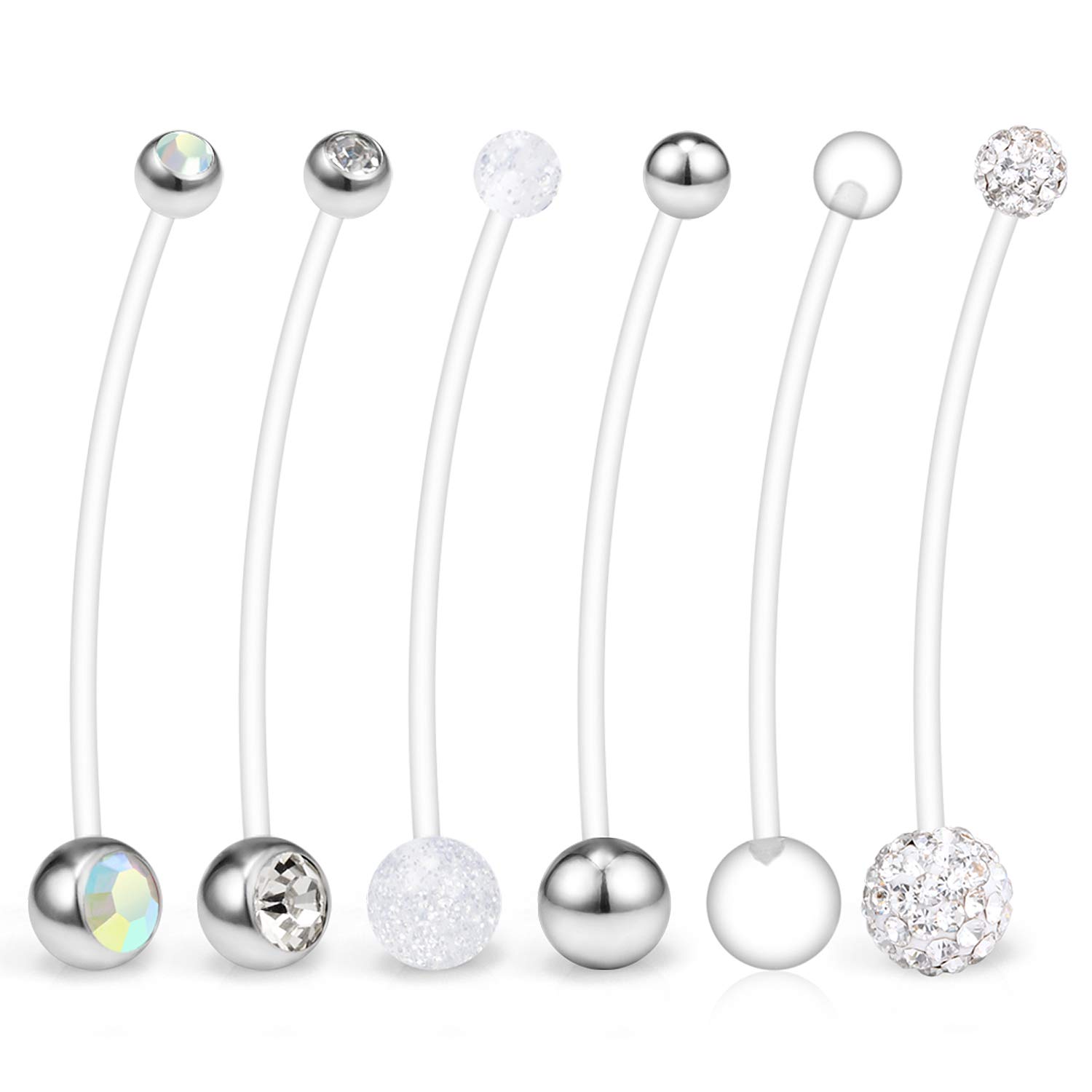 Ruifan 1-6PCS Crystal Ferido Balls Pregnancy Sport Maternity Flexible Bioplast Belly Navel Button Ring Retainer 14G 1 1/2Inch (38mm)