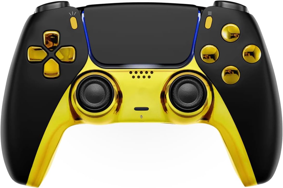 MODDEDZONE Black/GOld Custom Rapid Fire, Anti Recoil, Macros MODDED Wireless Controller for PS5 & PC - Unique Designs, Smart Mods for ps5 controller controlled by the APP. Best for FPS Games