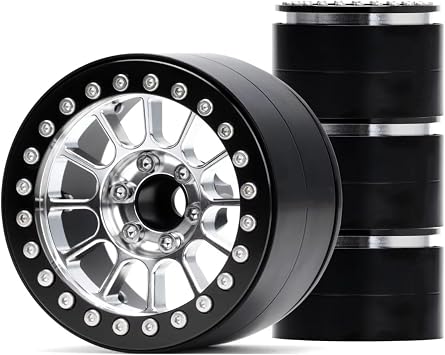 RC Alloy Wheel for Wraith for Yeti for TRX4 for SCX10 II RR10 1/10 4Pcs 2.2 Negative -9.5mm Offset Heavy Brass Alloy Wheel Rim Beadlock RC Car for Rock CrawlerSilver-Black