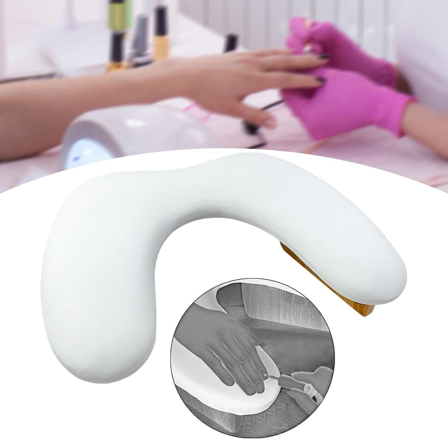 Wooden Base Nail Pillow for Manicure Table, White