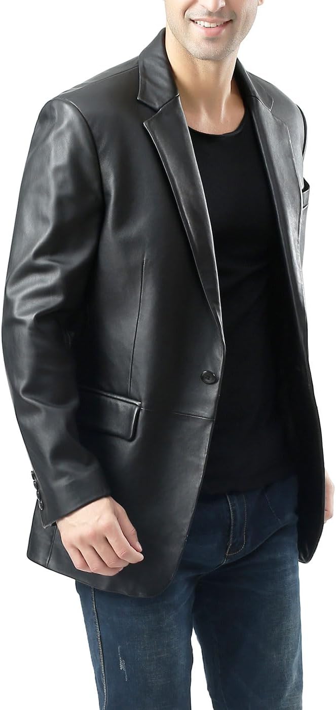 BGSD Men Finn 1-Button Lambskin Leather Blazer Sport Coat Jacket (Also available in Big and Tall and Short)