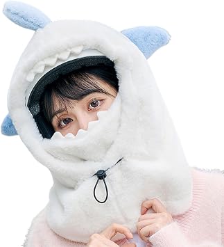 Winter Warm Face Mask Scarf One-Piece, Cute Girl Balaclava Hatfor Cold Weather, Windproof Women Girl Plush Hood-C