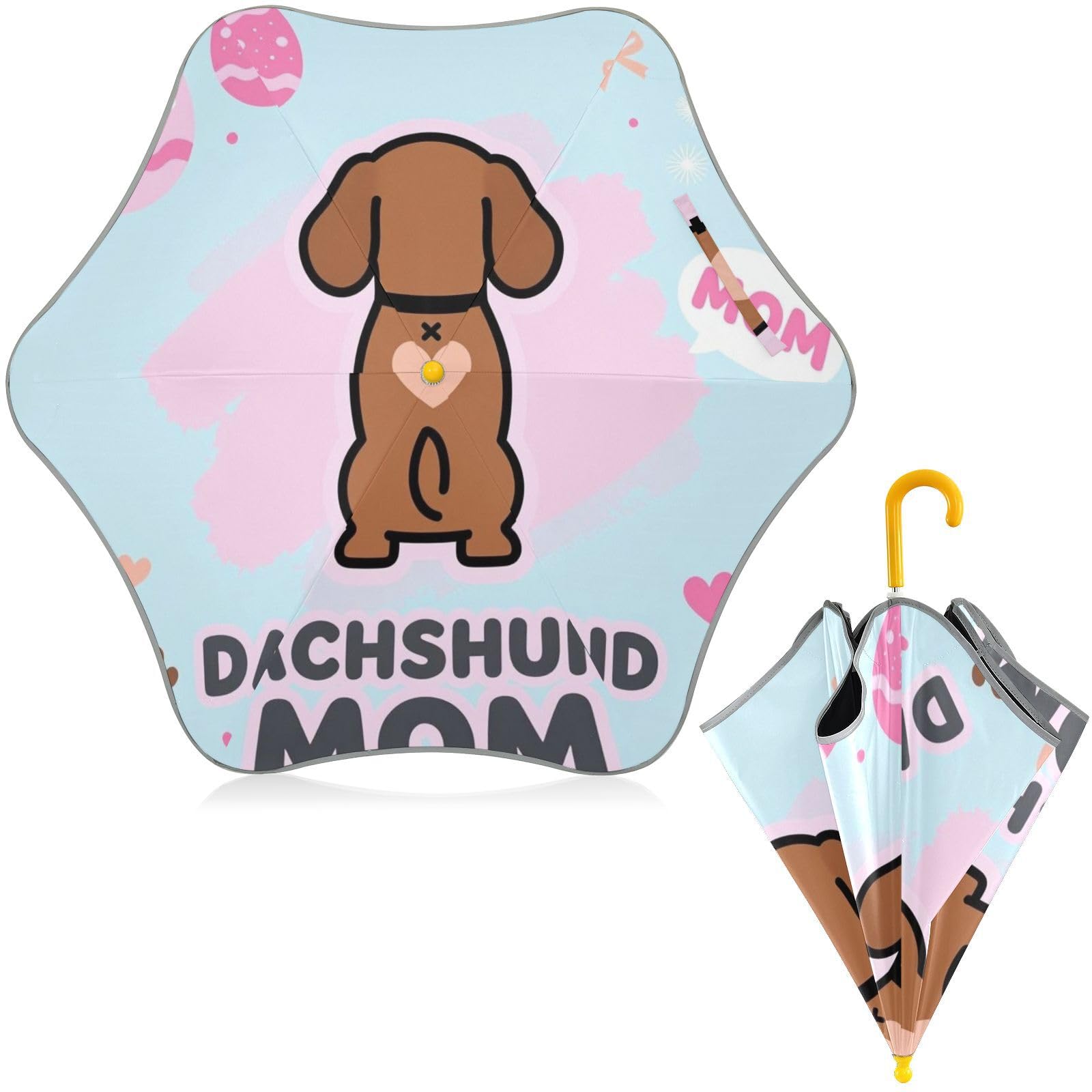 Paraguas para niños pequeños con estampado de perro salchicha rosa impermeable 8