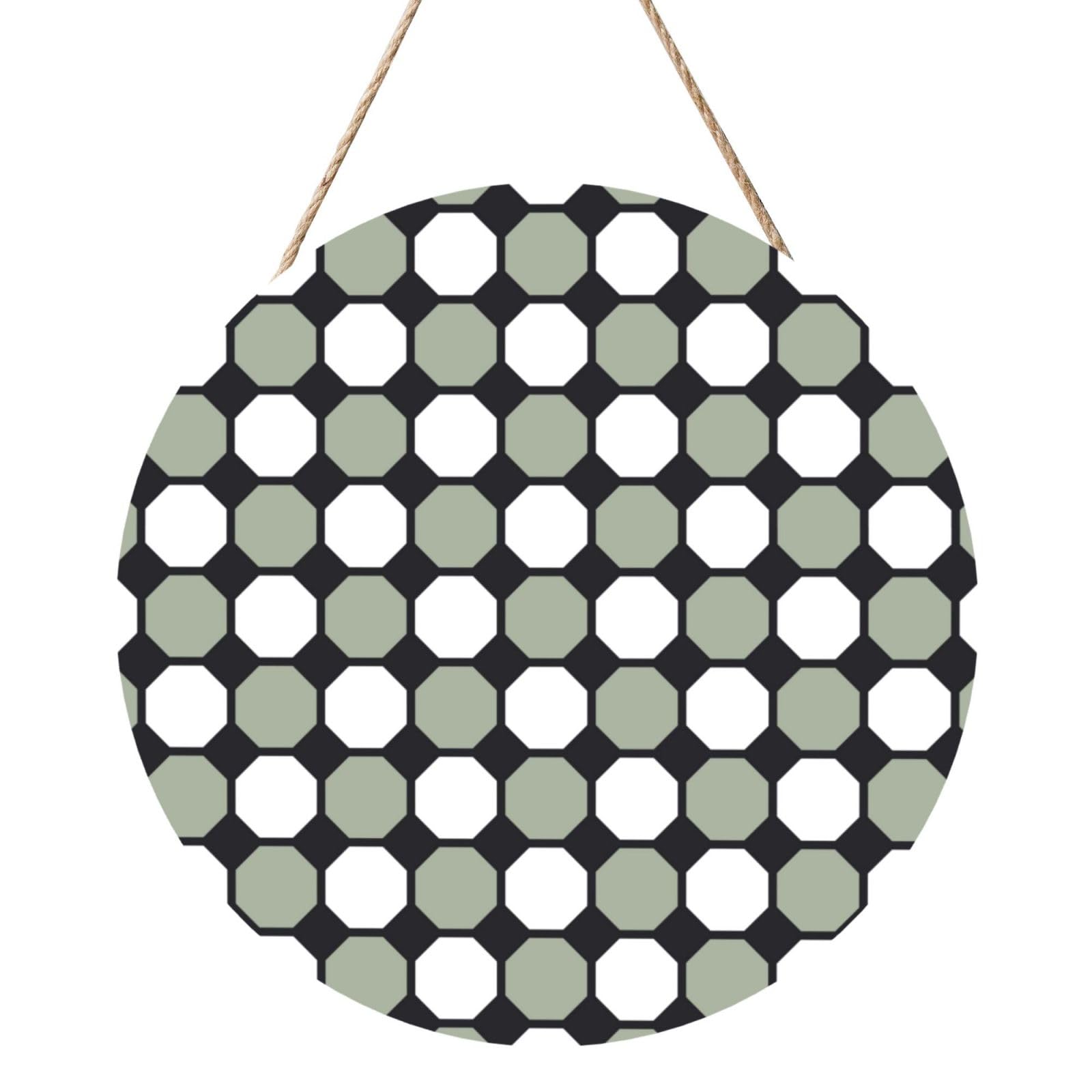 InOmak Seamless Octagonal Patterns, Round Wood Panel Painting 12 in, Wall Hanging Painting For Home