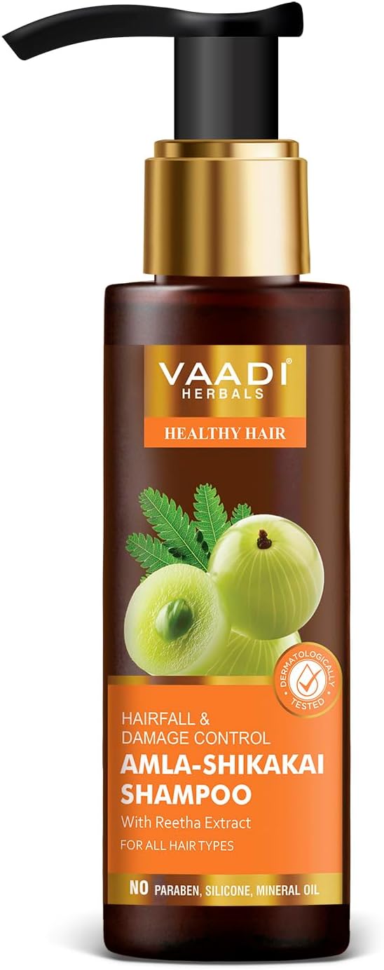 Amla with Shikakai and Reetha Shampoo - Hair Fall Control Shampoo - all Natural Herbal Shampoo - Shampoo for Hair Loss - Shampoo for Oily Hair - 11.8 Ounces - Vaadi Herbals by Vaadi Herbals