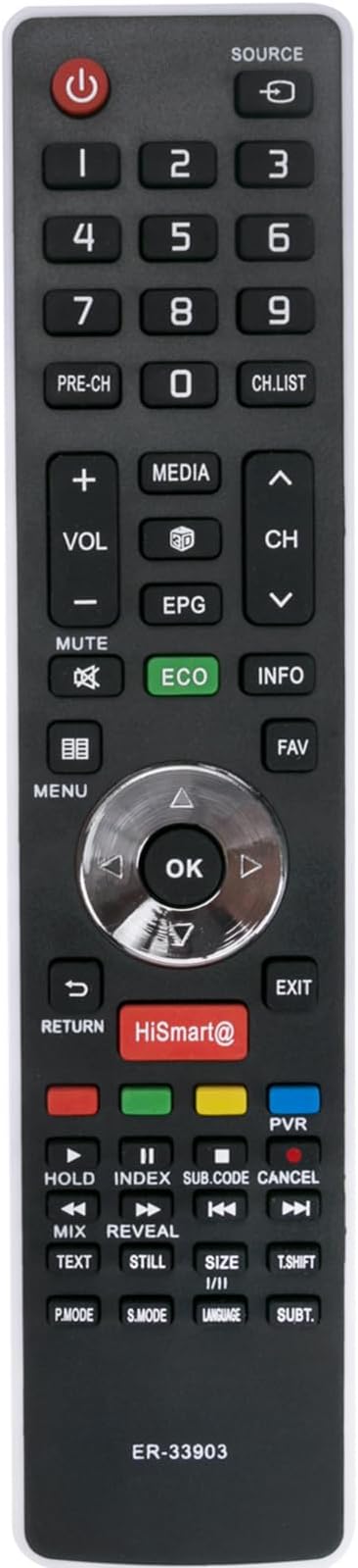 Allimity ER-33903HS Replacement Remote Compatible with Hisense TV LHD32K160 LTDN55K600XWSEU3D LHD29K300WSEU LTDN40K366WCEU LTDN40K366WSNLTDN40EU