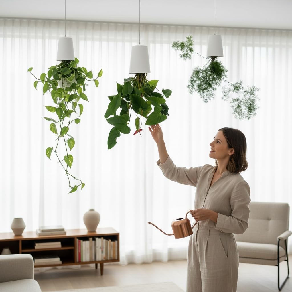 Akkin Garden Supplies White Boskke Sky Planter Recycled Upside-Down Self-Watering Hanging Planter, 9Cm