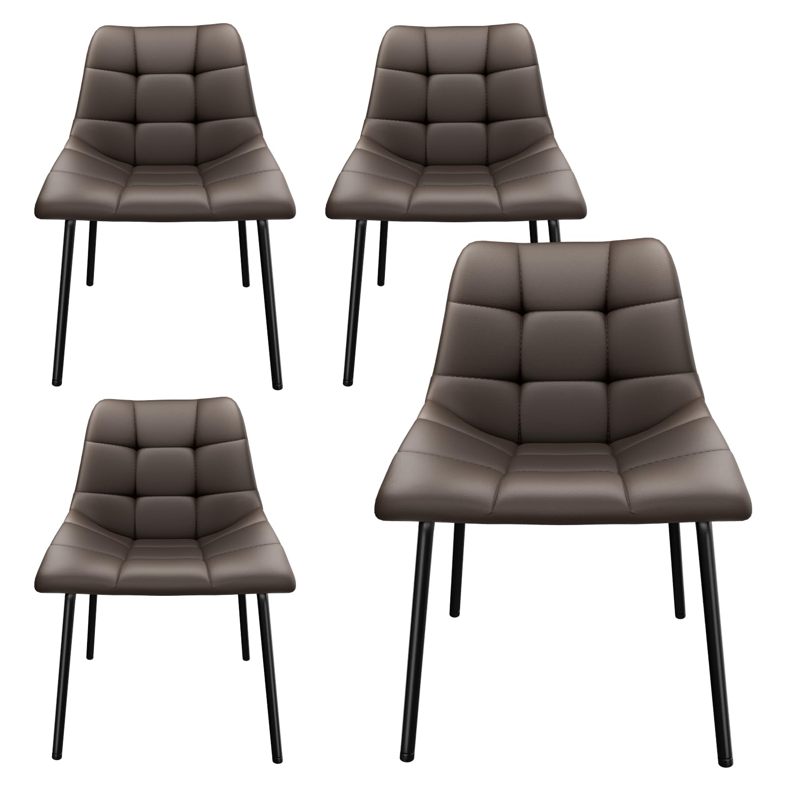 Sillas de Comedor Pack 4, Sillas de Cocina Ergonómicas Imitación Piel, Cadeiras Sala Jantar Modernas con Patas de Metal, Sillas Nordicas Tapizadas Aptas para Salon Cocina (4, Marrón)