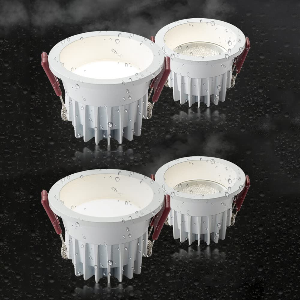 Jadssox Faretto da incasso a LED IP65 Lampada da doccia impermeabile 4 pezzi Illuminazione da incasso a pannello, uso in posizione umida, Lampada da incasso a soffitto in alluminio bianco Lampada da d