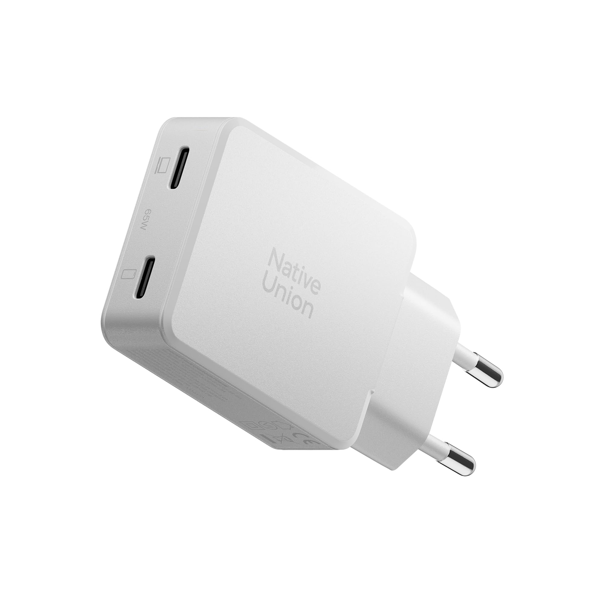 Native Union Cargador GAN de Bolsillo PD 65W, ultradelgado, Doble Puerto USB‑C Power Delivery, hasta 65W, para MacBook, portátiles, iPad, iPhone y más (Blanco)