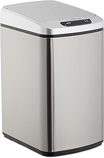 Relaxdays Sensor Mülleimer 12l, eckiger Abfalleimer mit Deckel & Inneneimer, Küche & Bad, Automatik Mülleimer, silber