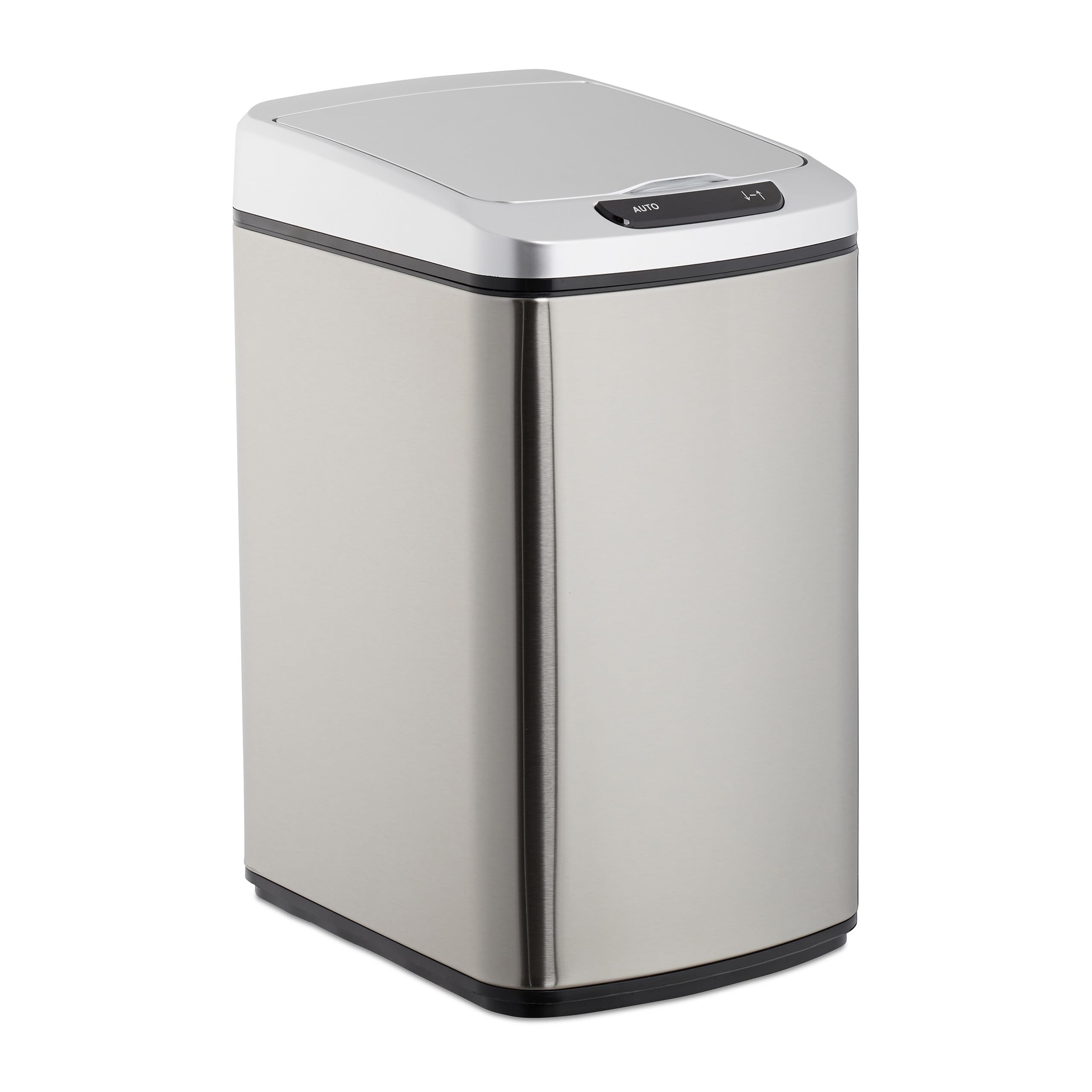 Relaxdays Sensor Bin 12L, Square Trash Can With Lid & Bucket, Kitchen & Bath, Automatic Waste Collection, Silver