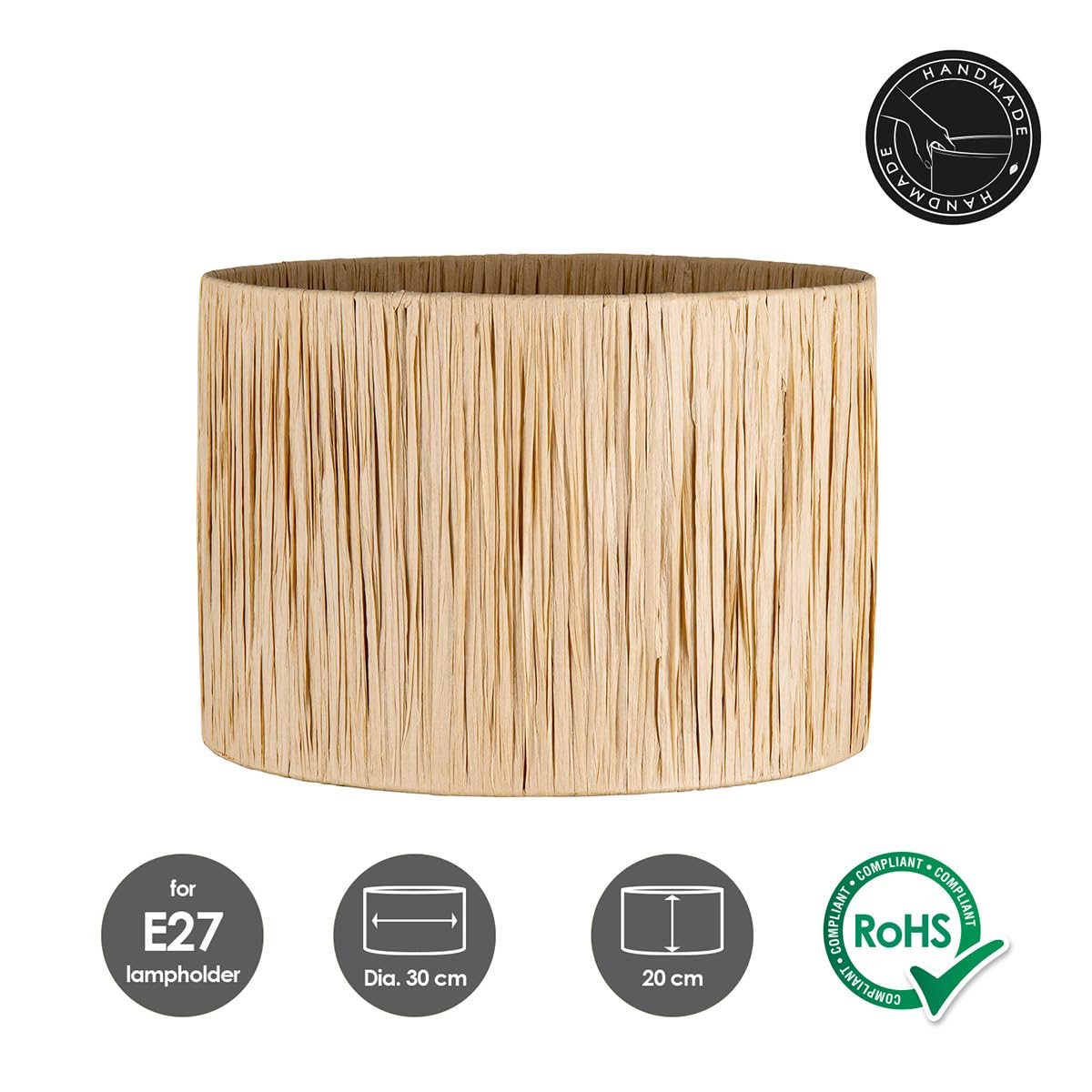 Home Sweet Home Bohemian Raffia-Lampenschirm | Beige | ø30 x 20 cm, E27 Lampenfassungen | Kann mit Pendelleuchte und Tischlampe verwendet werden | Geeignet für das Wohnzimmer oder