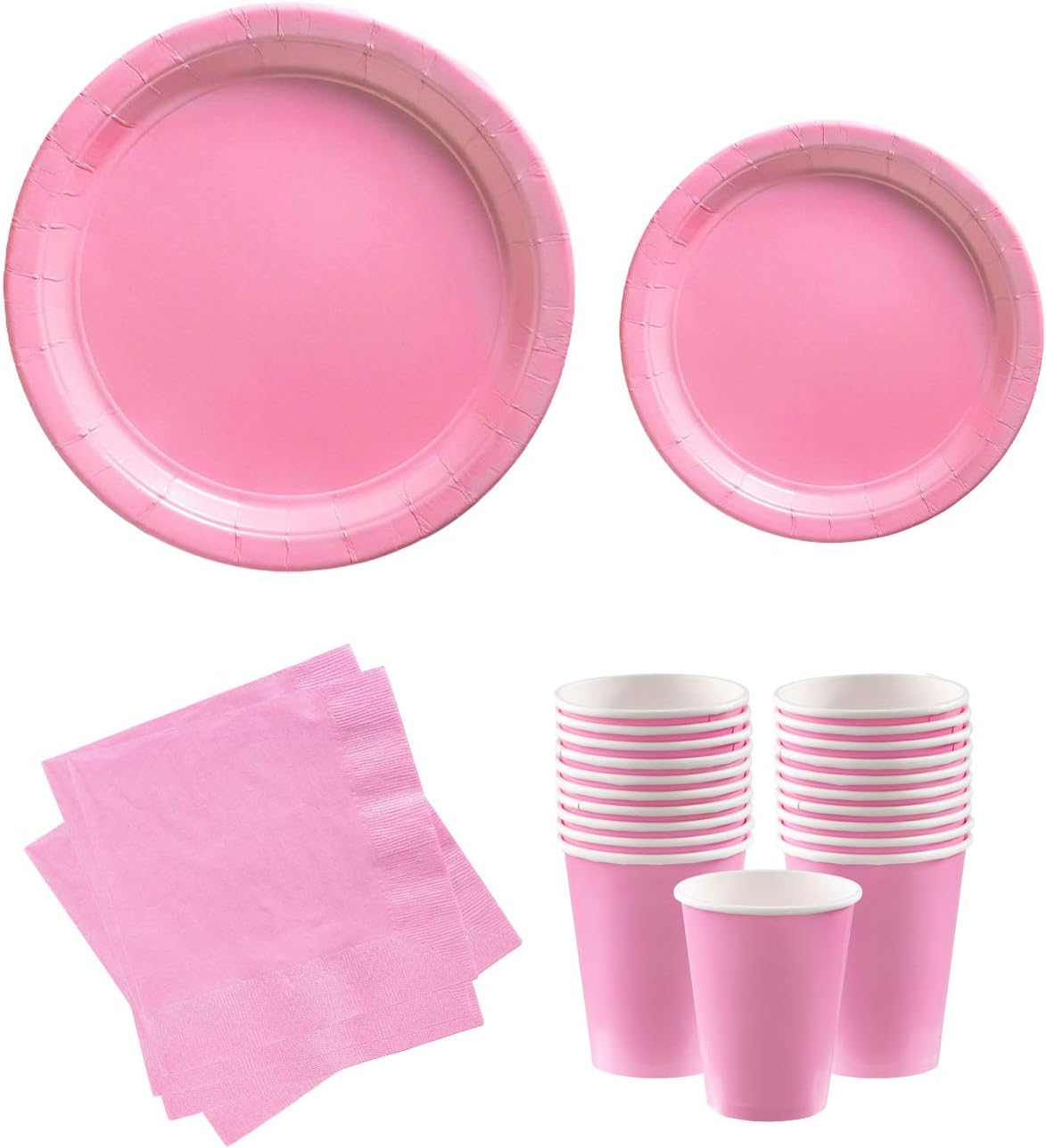 Pink Set of 48 Pieces Party Tableware Baby Shower Disposable Dinnerware Plates Napkins Cups Party and Different Events Birthday Supplies