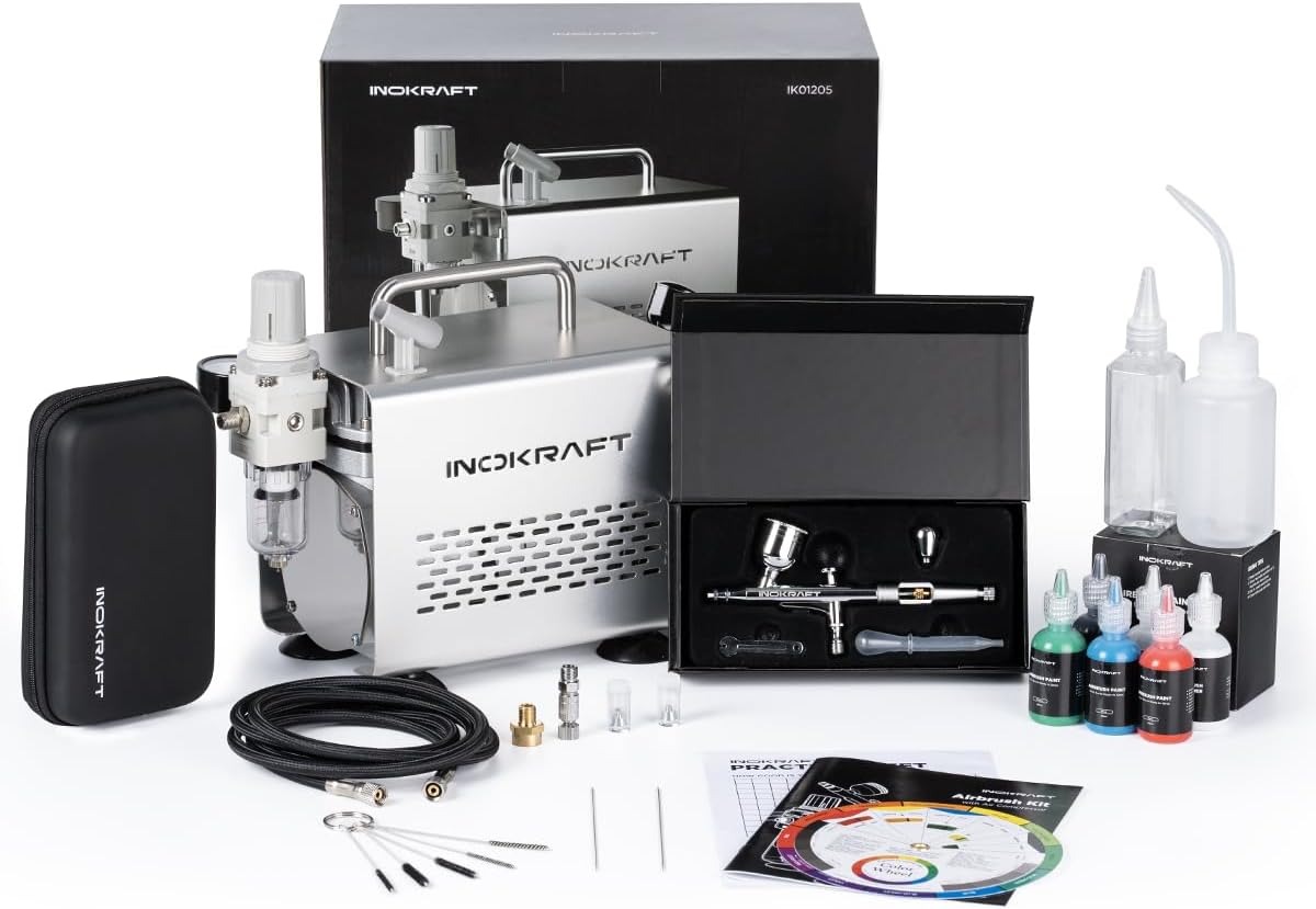 InoKraft Airbrush Kit with Air Compressor- 1/6 HP Quiet Air Compressor