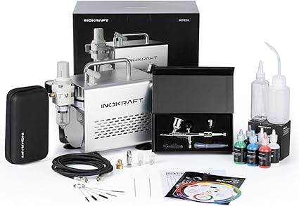 InoKraft Airbrush Kit with Air Compressor- 1/6 HP Quiet Air