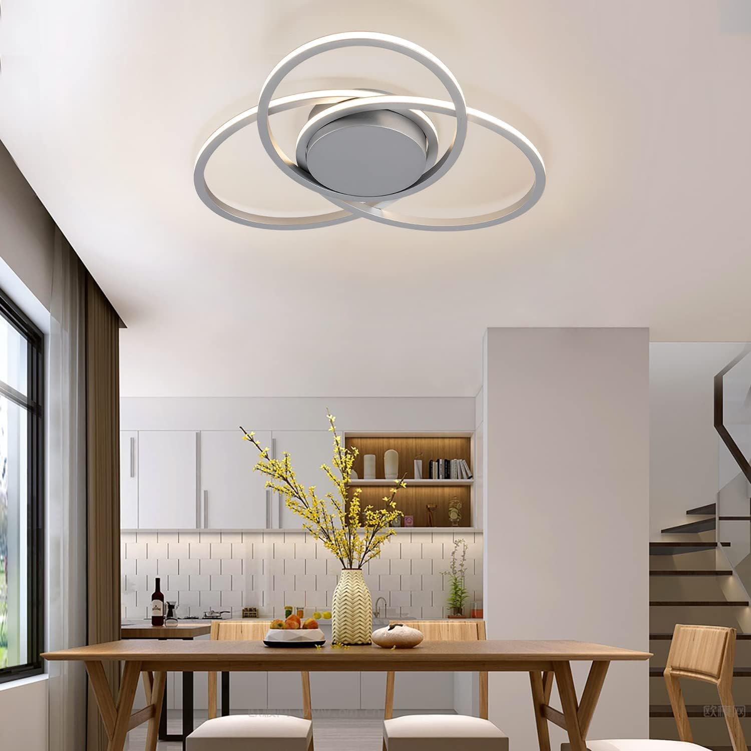 MADEM Modern Flush Mount Ceiling Light - 23.6'' Dimmable LED Chandelier for Bedroom, Living Room, Dining Room,3040LM 38W, Silver