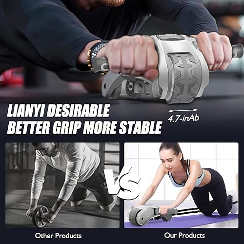 Miniatura 3 de Rueda de rodillo abdominal, máquina de rodillos abdominales con pantalla LCD inteligente, rueda abdominal plegable para entrenamiento de fuerza