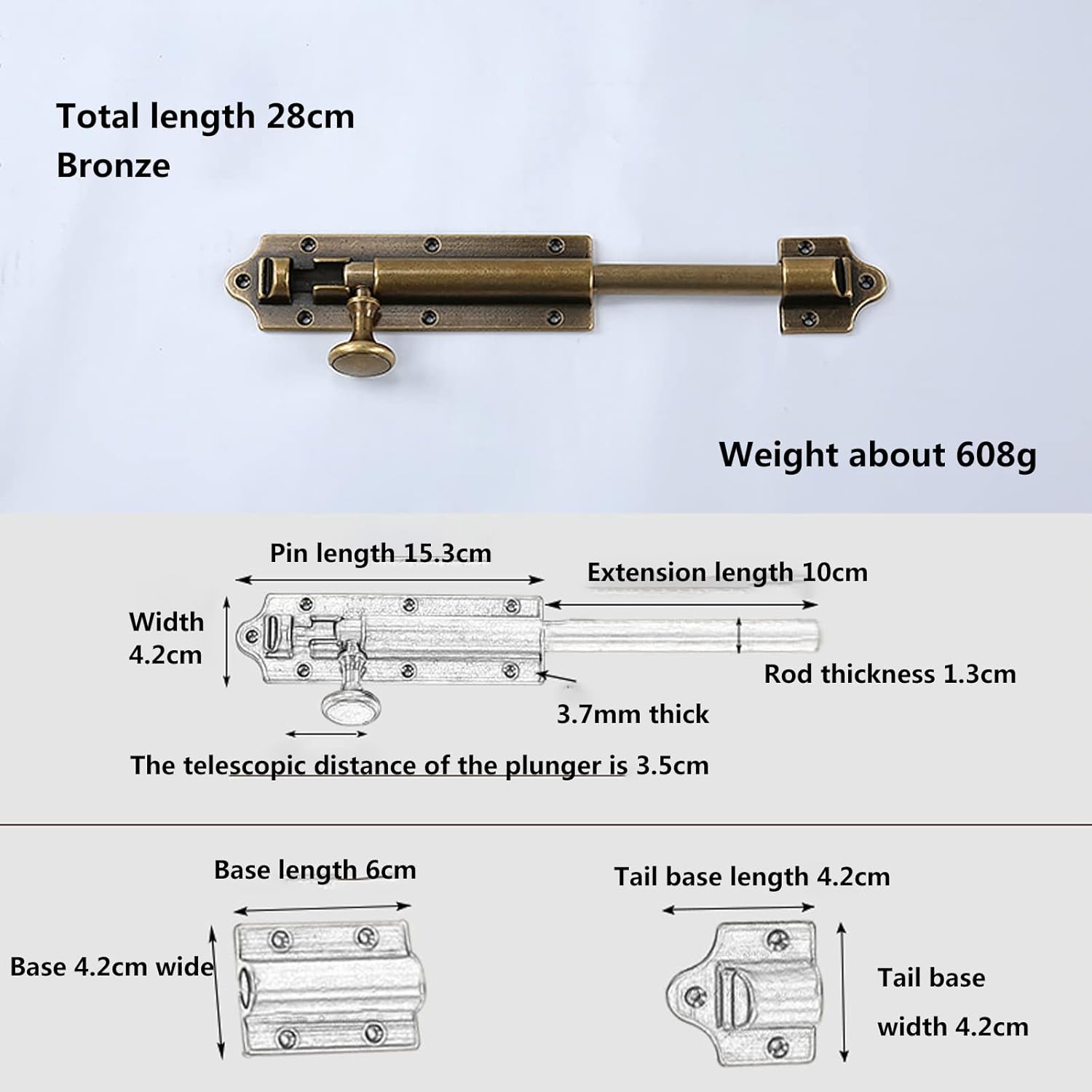 Premium Solid Brass Slide Bolt Latch Lock 1pc Durable Easy to Install for Doors Cabinets Windows