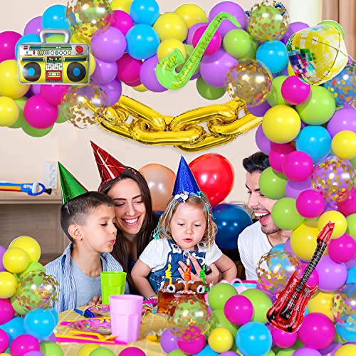 Fxozru 80S 90S Party Decorations, 80S 90S Balloon Garland Arch Kit With Confetti Balloons Disco Guitar Saxophone Radio Gold Chain Foil Balloons For 90’S 80’S Theme Backdrop Décor Supplies #TOP7