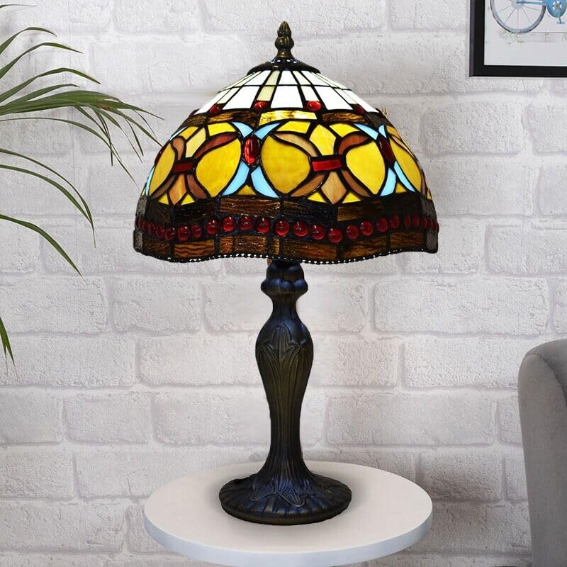 TIFFORA Tiffany Table Lamp – Stained Glass Bedside Lamp, Vintage Art Deco Desk Light for Bedroom, Living Room & Reading, 10 Inch, E27 LED Bulb Compatible Tiffany Style Lamps
