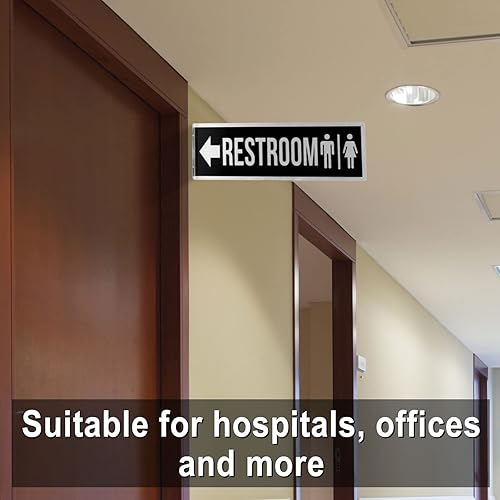 Miniatura 6 de Letrero de metal de doble cara de 12 x 4 pulgadas, letrero de baño de aluminio negro para puerta de baño de negocios, baño, decoración de pared con