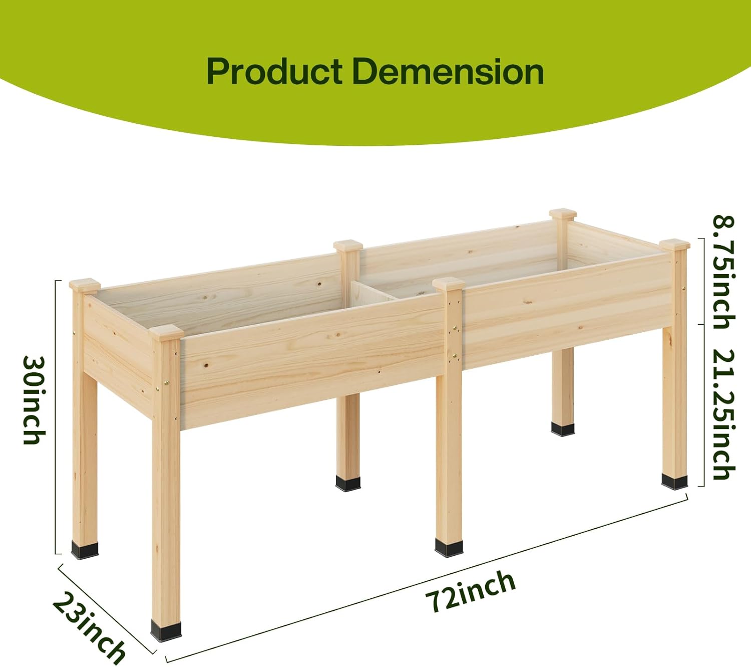 Wood Raised Garden Bed, 72x24x30in Elevated Wooden Planter Box with Legs Standing Growing Bed for Backyard, Patio, Balcony with Bed Liner, 200 Pound Capacity