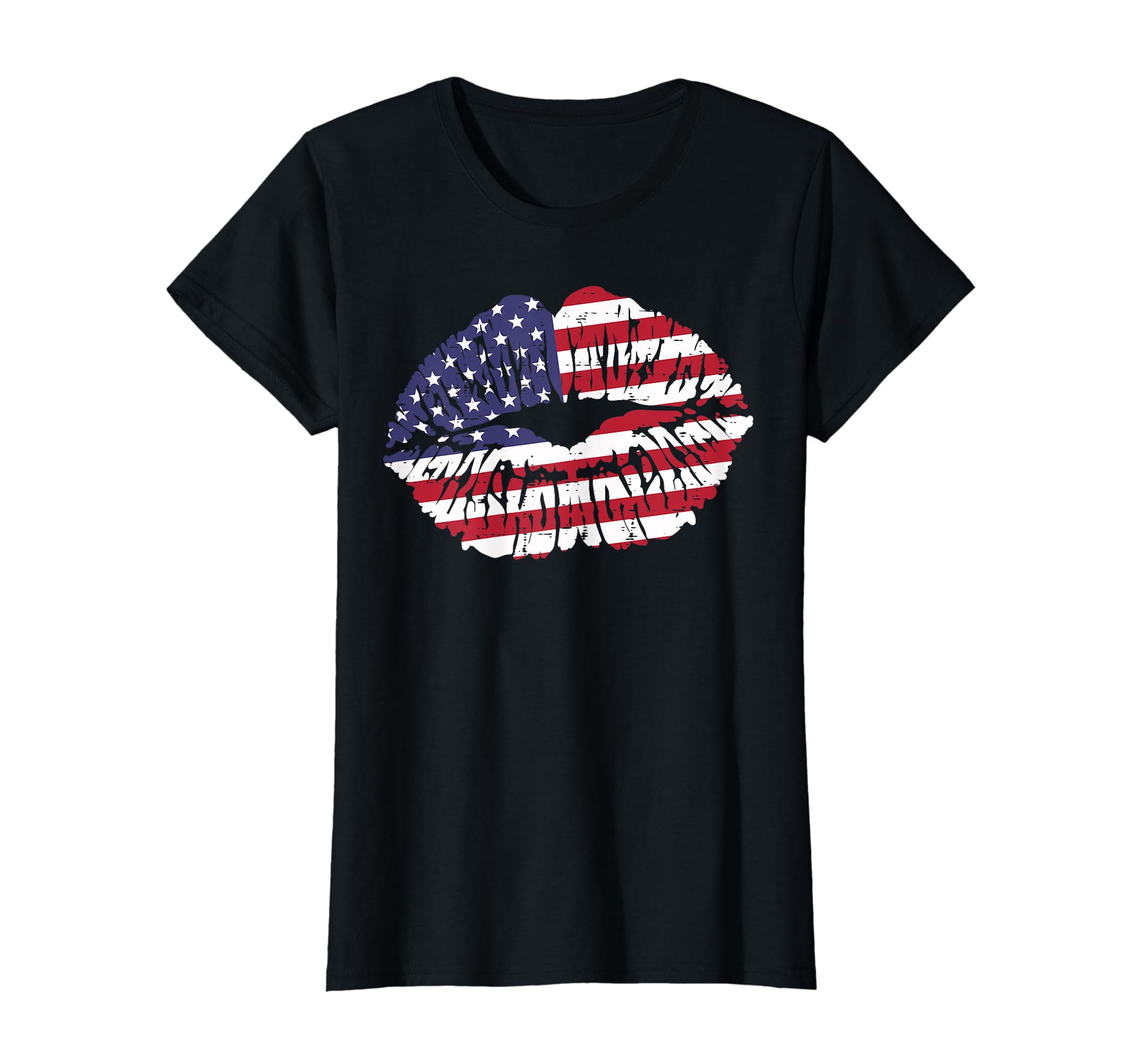 Lips Kiss US American Flag Fourth 4th Of July Women Girls T-Shirt