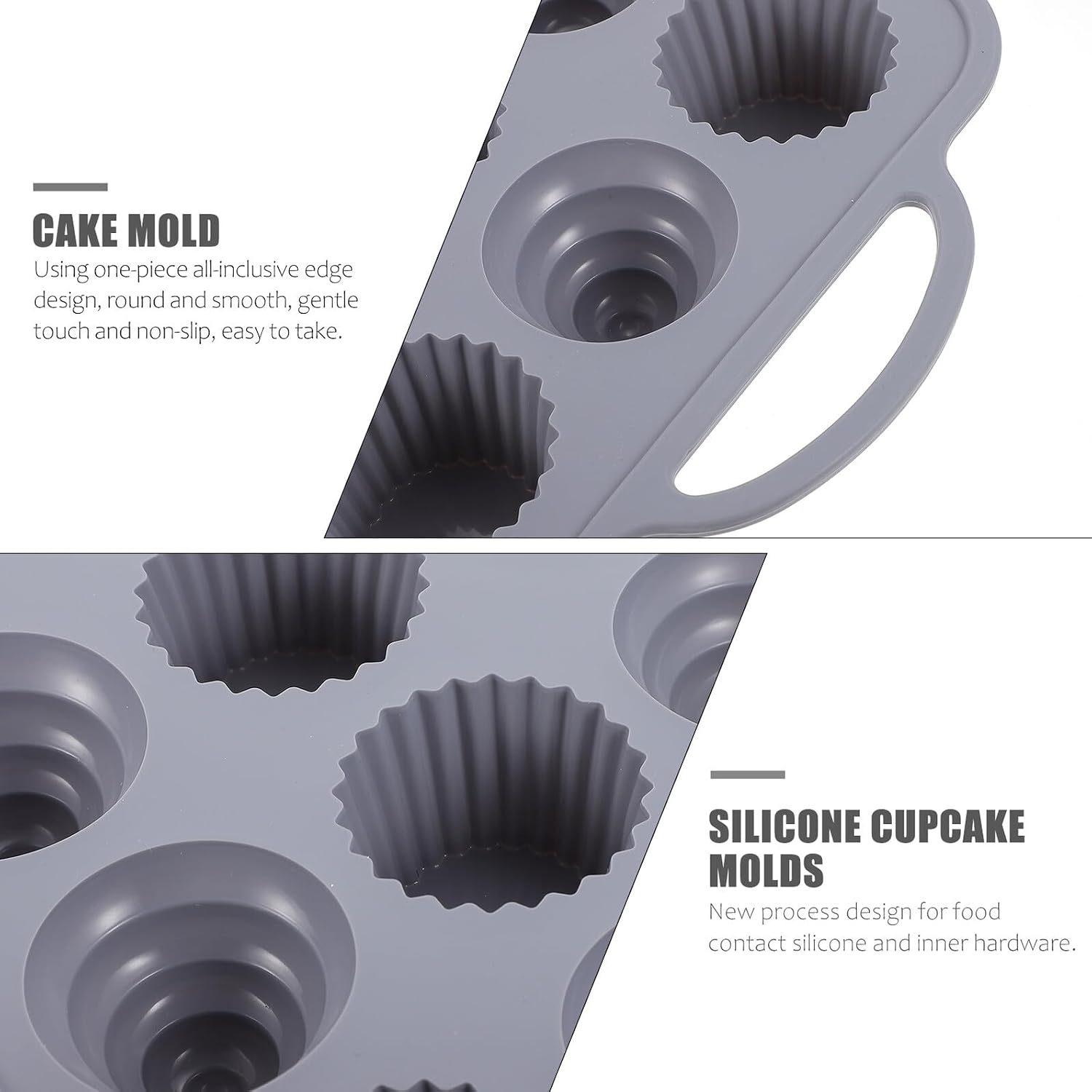 12-cavity Silicone Cupcake and Cake Pop Molds with Anti-slip Handles, Nordic Gray Non-stick Baking Mold for Home and Party Use