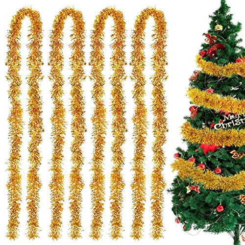 4 Stück Weihnachten Girlande 2 Meter Weihnachten Lametta Girlande, Glänzend Weihnachtsbaum Ornamente, Weihnachtsbaum Hängende Dekorationen für Weihnachten Ferien Indoor und Outdoor Dekorationen Cover