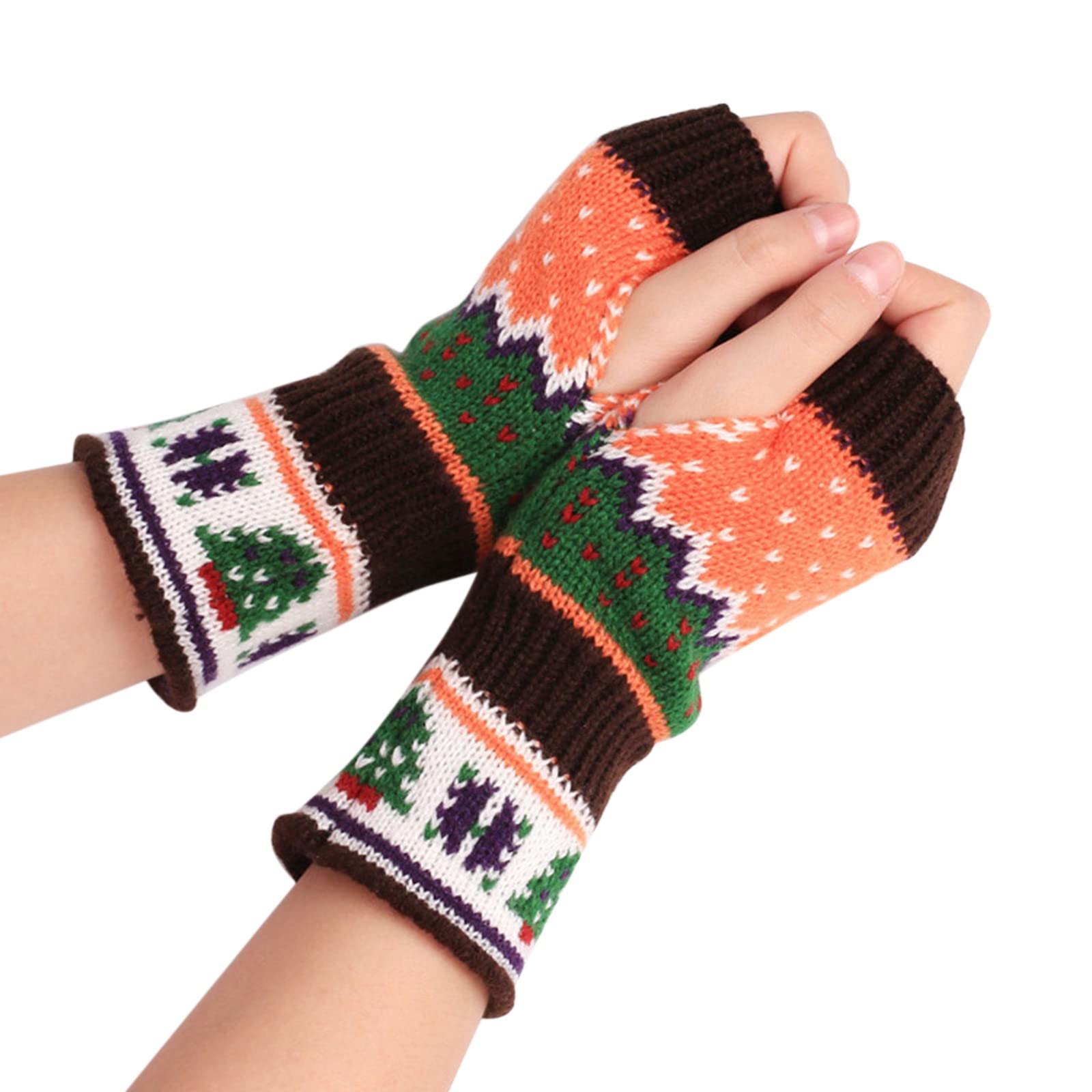 Damen-Handschuhe mit Weihnachtsbaum, verdickte Wolle, offener Finger, gestrickt, bunt, warm, Halbfinger-Handschuhe für Damen, kaltes Wetter, isoliert (C, A) Fashion